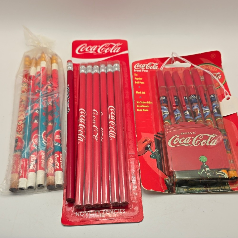 Coca-Cola 1997 Soda Pens & Pencils Lot: 6 Black Ink Pens + 6 Pencils